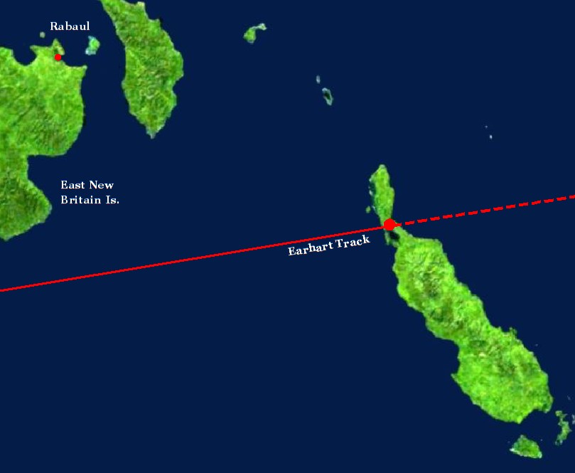  “Amelia Earhart flew a flight track from Lae New Guinea over the isthmus of Buka Island on her way toward Nukumanu Island.” From:  SpecialBooks.com  