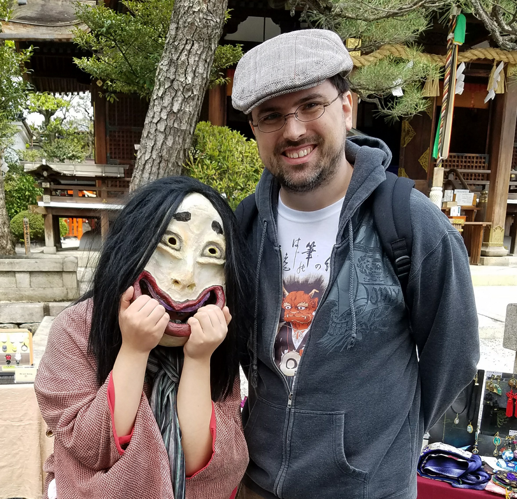 Matthew Meyer and the Kerakera-onna Yokai, or “The Cackling Woman” at a Yokai festival