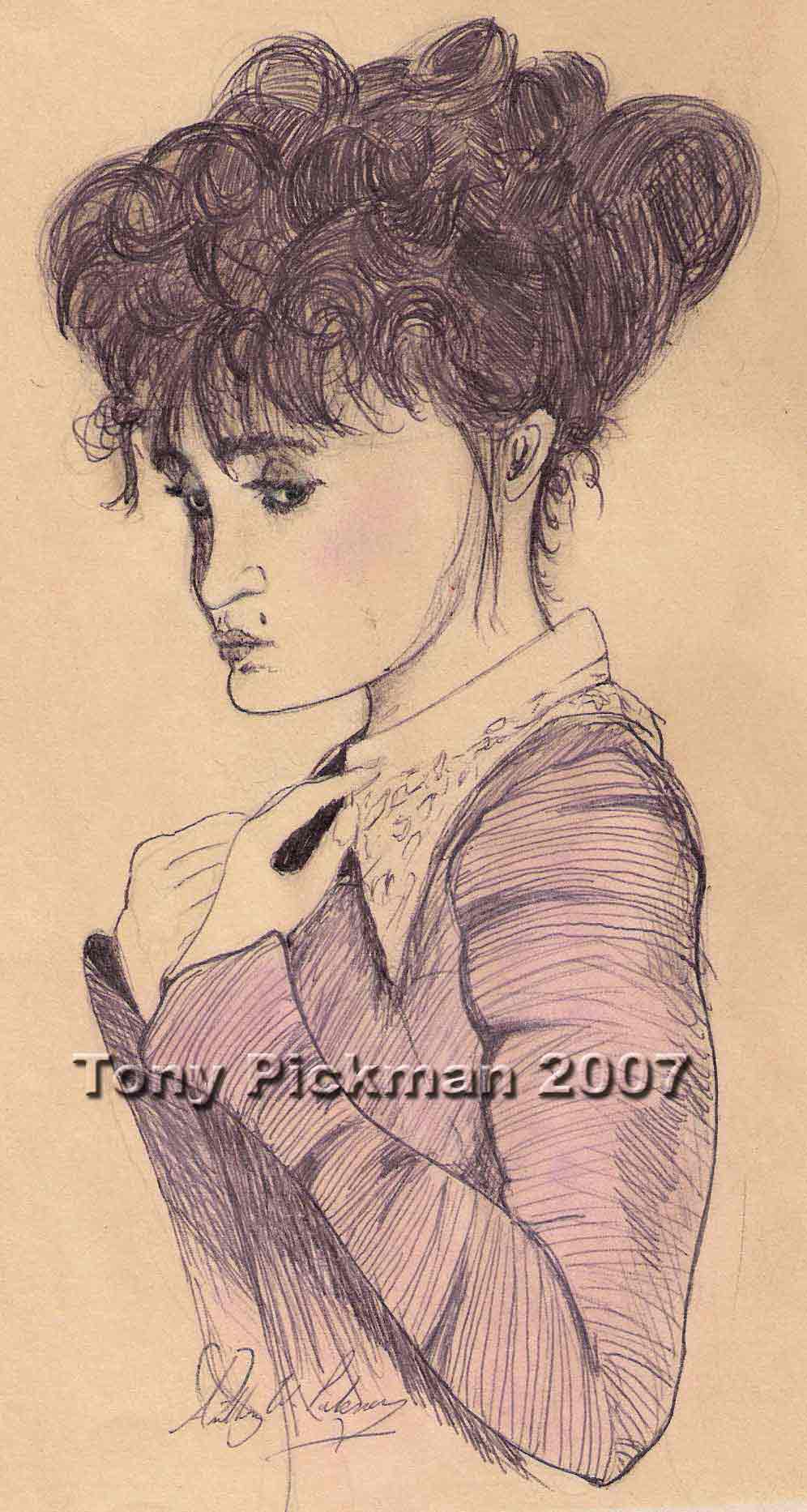  A sketch by Tony Pickman of a Victorian-looking woman that appeared near his bed to threaten him 