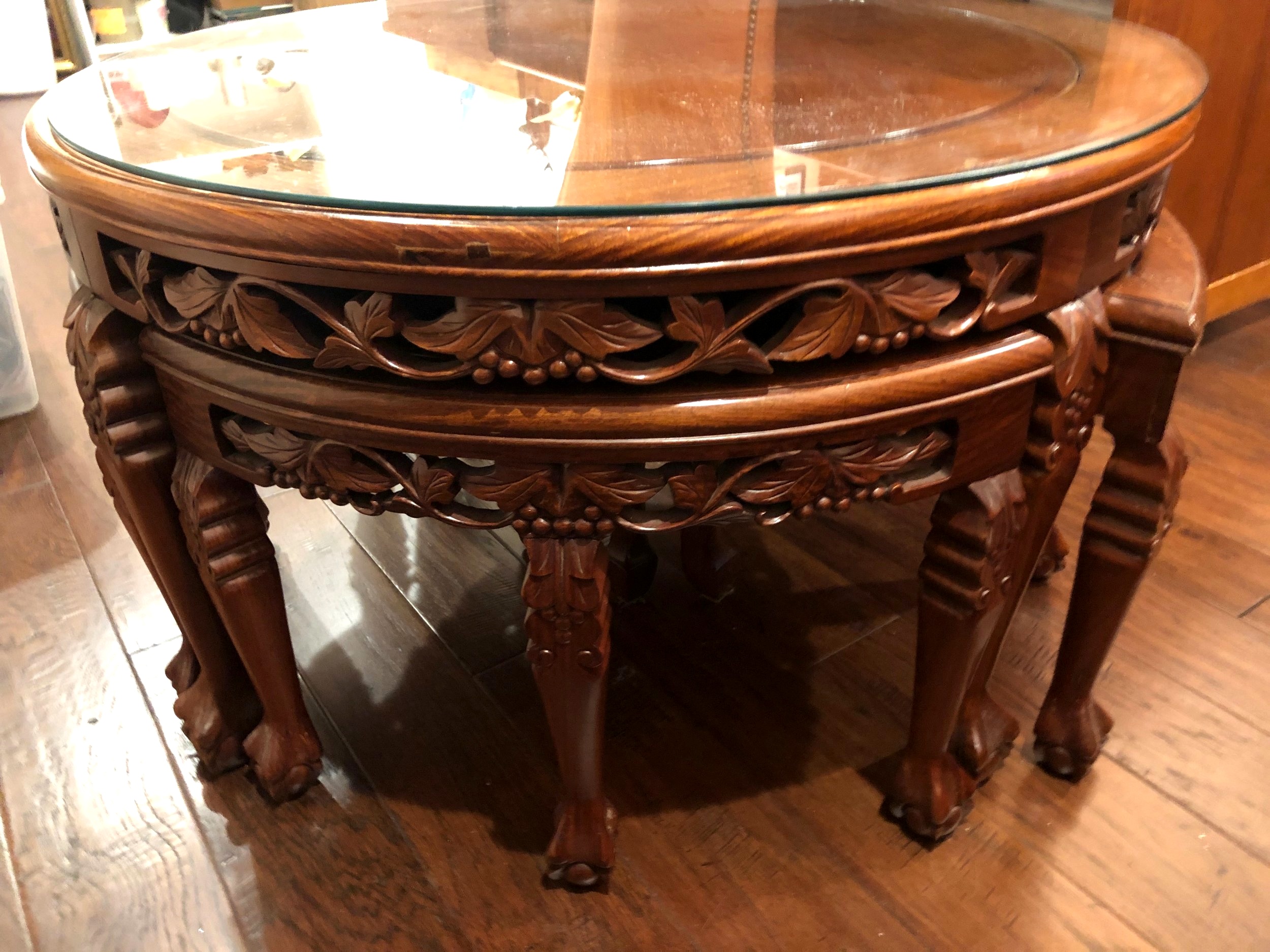 The coffee table that the sphere rolled around on, found the edges, but did not fall off. Image courtesy of the Betz family. All Rights Reserved – Do not reproduce.