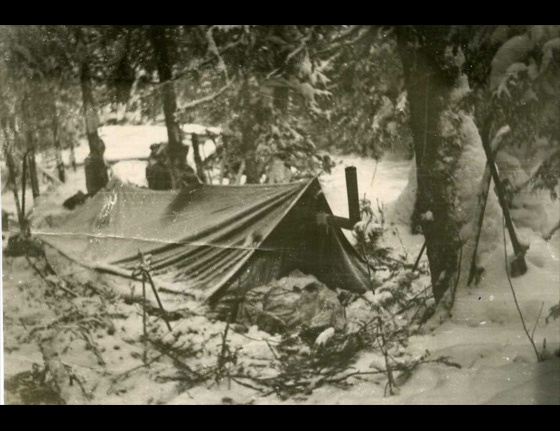  The setup of the tent used by the Dyatlov party, but not at the scene of the incident, where it would later be cut open from the inside to escape 
