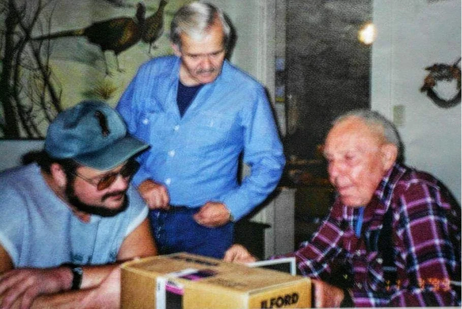 Listener “ Rob the ToonMan ” with his friend Larry Lund and René Dahinden , combing through his Dahinden’s Bigfoot files.