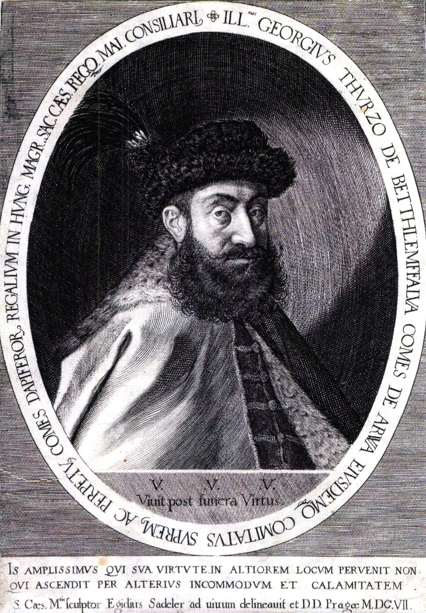 György Thurzó (2 Sep 1567 – 24 Dec 1616) was a cousin to Elizabeth and would be the one, as Palatine of Hungary (1609 to 1616) to investigate and arrest her for her alleged crimes. Although pressured by Holy Roman Emperor, King Matthias of Austria to execute her, he negotiated for her house arrest.