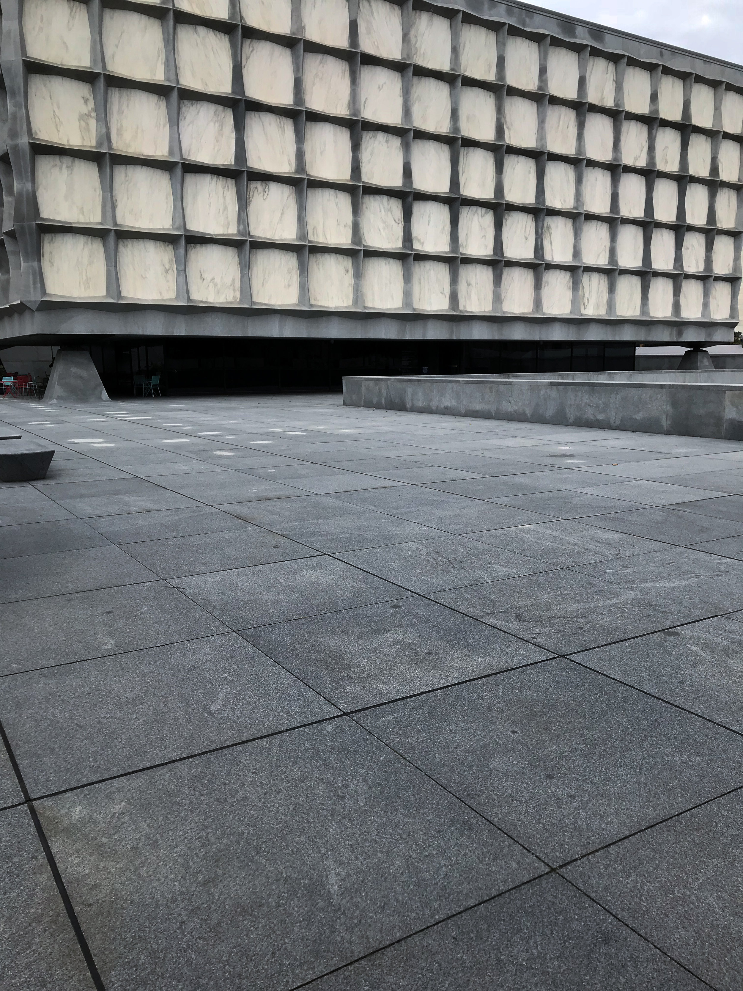  The exterior of the Beinecke Rare Book &amp; Manuscript Library as Professor Derek Abbott approached for his visit.  The white panels are the translucent Vermont marble.   