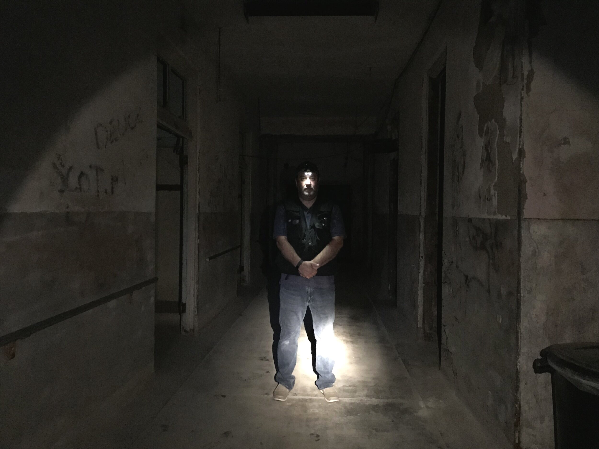 James A. Willis at the spot where he first encountered “The Creeper” on a previous investigation and his team saw his doppelganger. Here he was trying to recreate the experience on our visit.