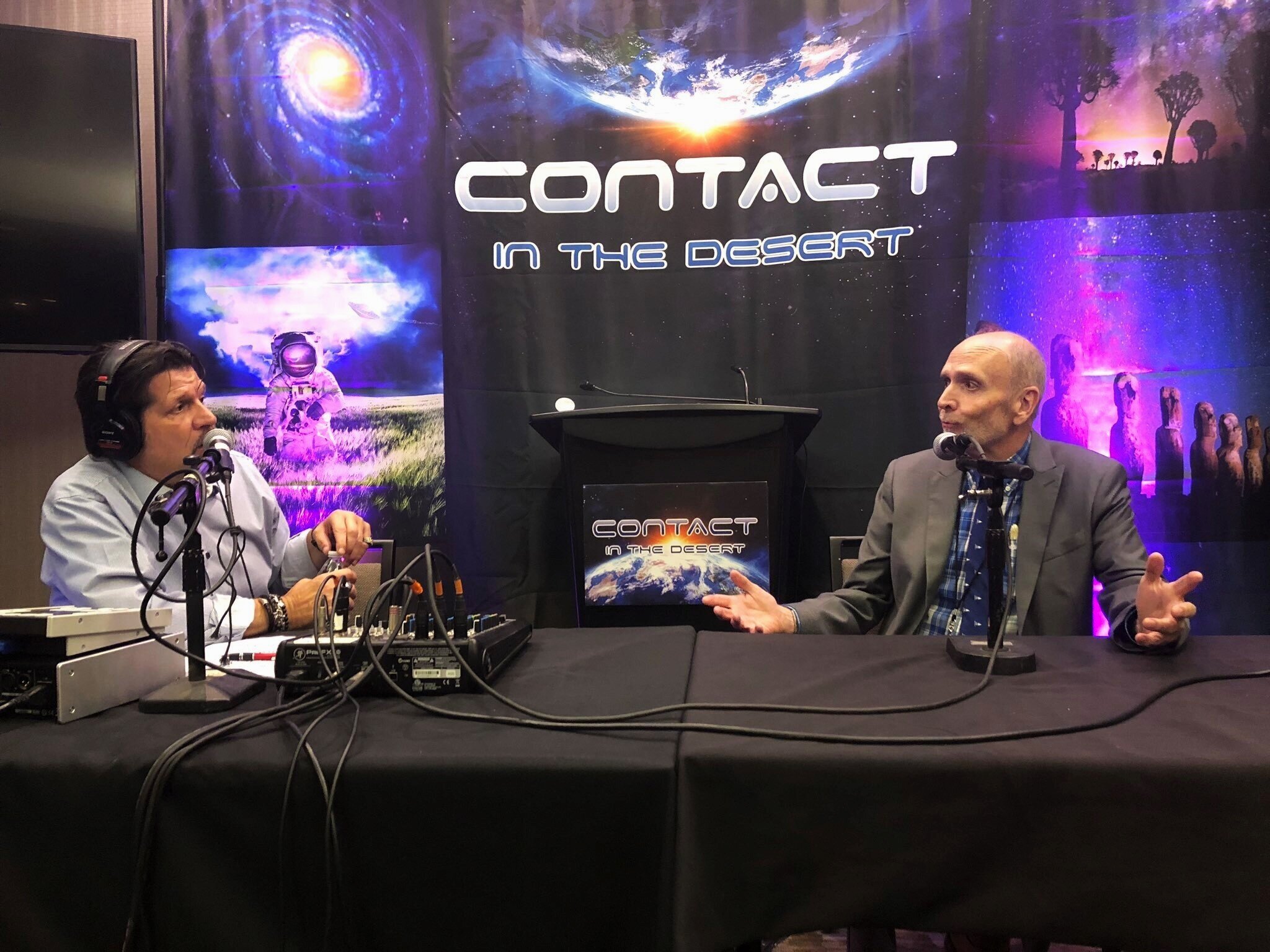 Terry being interviewed by radio host Jimmy Church of the Fade to Black radio show at “Contact in the Desert”