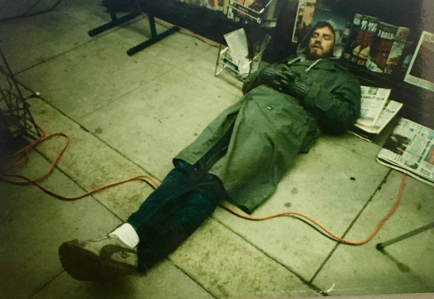  Dan sleeping on the set of Susan’s student film, at an all-night shoot at a newsstand off Melrose Ave. 