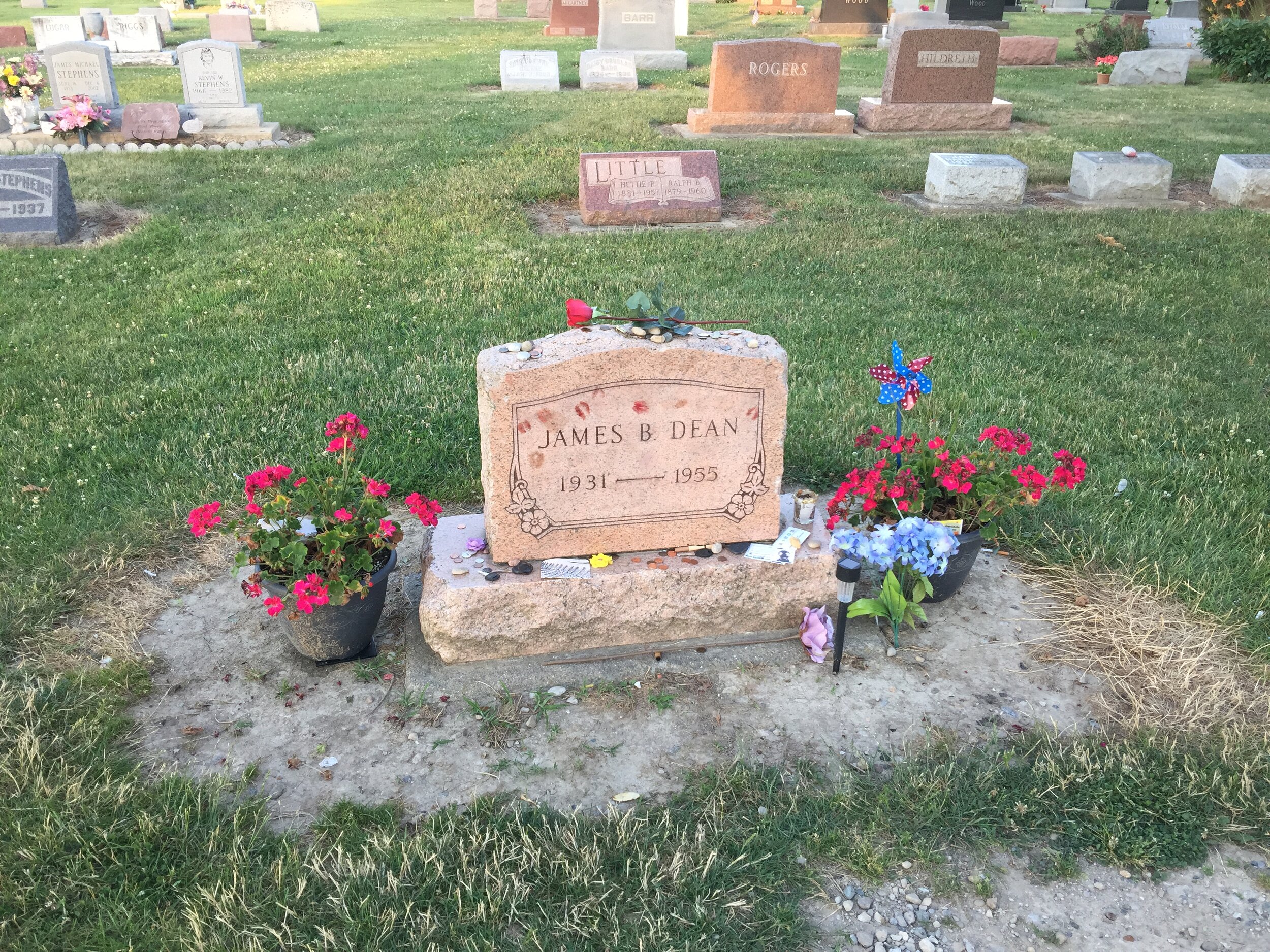  James Dean’s headstone as it looked in 2016.  ©2016 Jill and Roger Pingleton. 