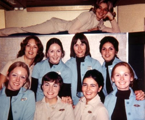  The Cabin Crew of Flight 401, photo taken earlier on the day of the crash while on the ground in Miami as Flight 26. Back Row L-R: Pat Ghyssels; Trudy Smith; Adrianne Hamilton; Mercy Ruiz. Front Row L-R: Sue Tebbs; Dottie Warnock; Beverly Raposa; St