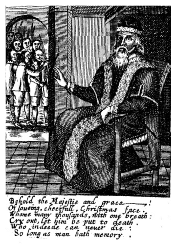  Father Christmas as depicted in Josiah King’s “The Examination and Tryal of Father Christmas” from 1686 