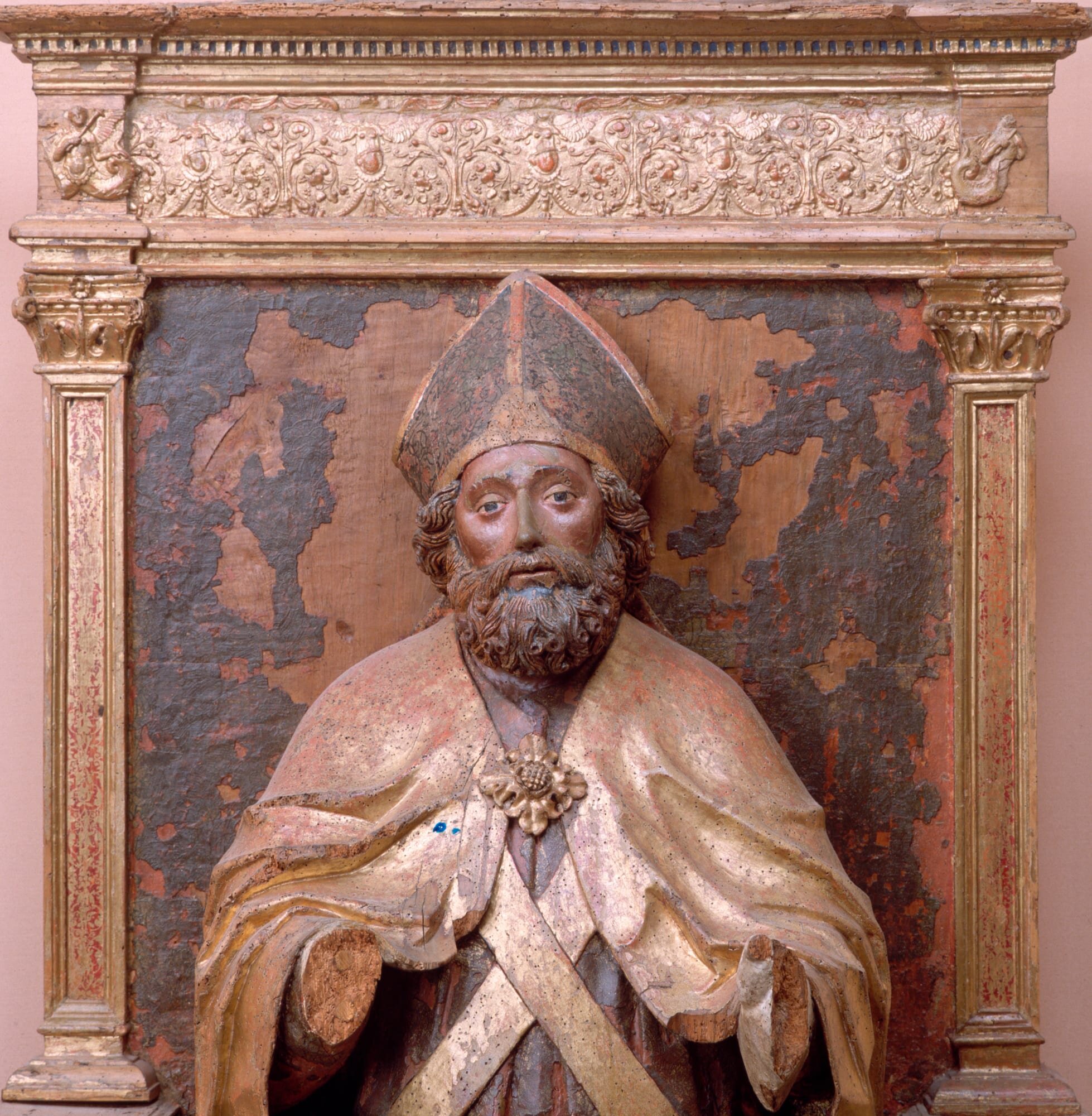  A 16th c. sculpture of St. Nicholas from the parish at Castello Daviano 