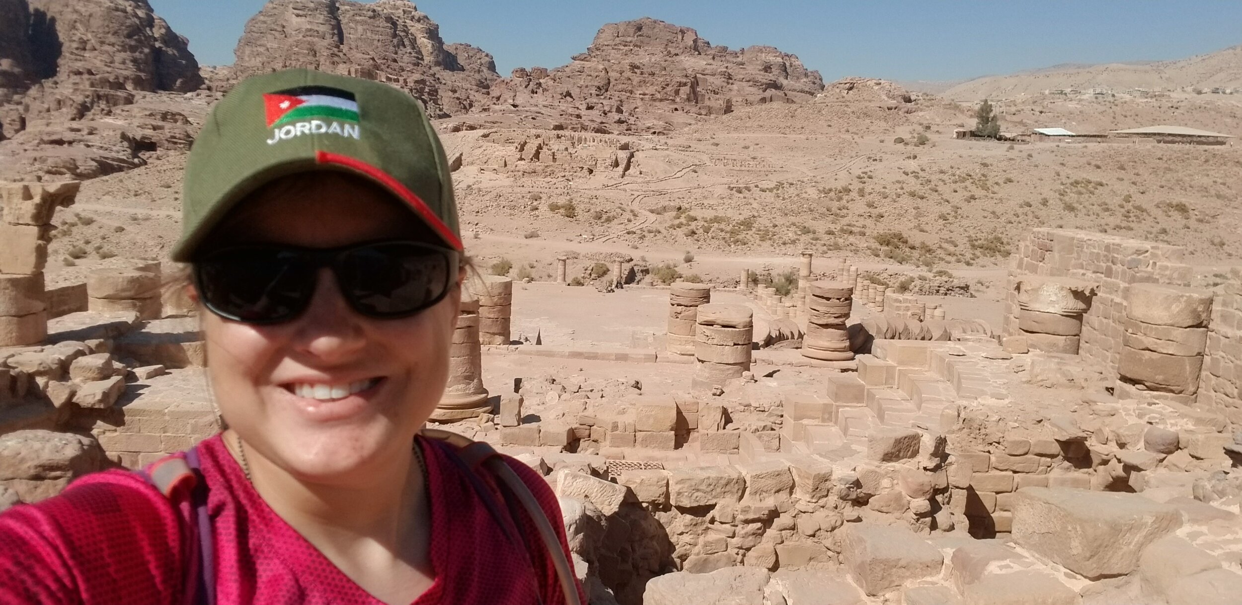  Listener Kate Carlson at the ruins of an ancient temple at Petra in Jordan. 
