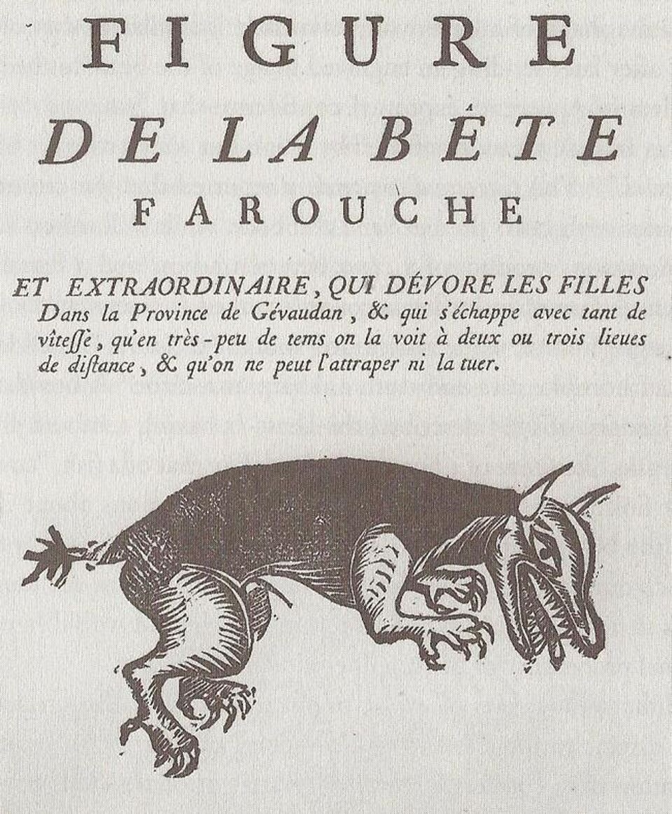  “Figure of the Ferocious Beast, one of the first depictions of the Beast, published in November 1764.” From the DAVID BRESSAN article. 