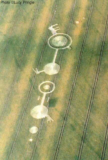  Alton Barnes, Wiltshire, 11th Jul 1990.  “A huge pictogram, possibly the most famous crop circle of all, and featured on the Led Zeppelin album cover. It consisted of a number of circles, rings, paths, and various appendages to the rings.” Photo: © 
