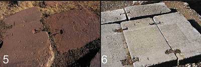  “Interlocking of stone blocks – Comparison of the Tiwanaku cramp technique (left) with that in Delphi (right)” Photo by Pacal, use by CC BY-SA 3.0 via Wikimedia Commons 