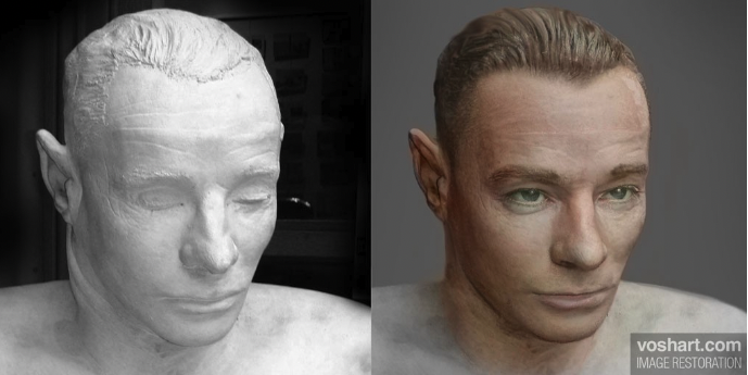  Digital forensic image reconstruction of the plaster cast by designer  Daniel Voshart  ,  using Photoshop and the neural-net tool  #Artbreeder .  Image used with permission  CC-BY-ND-4.0  