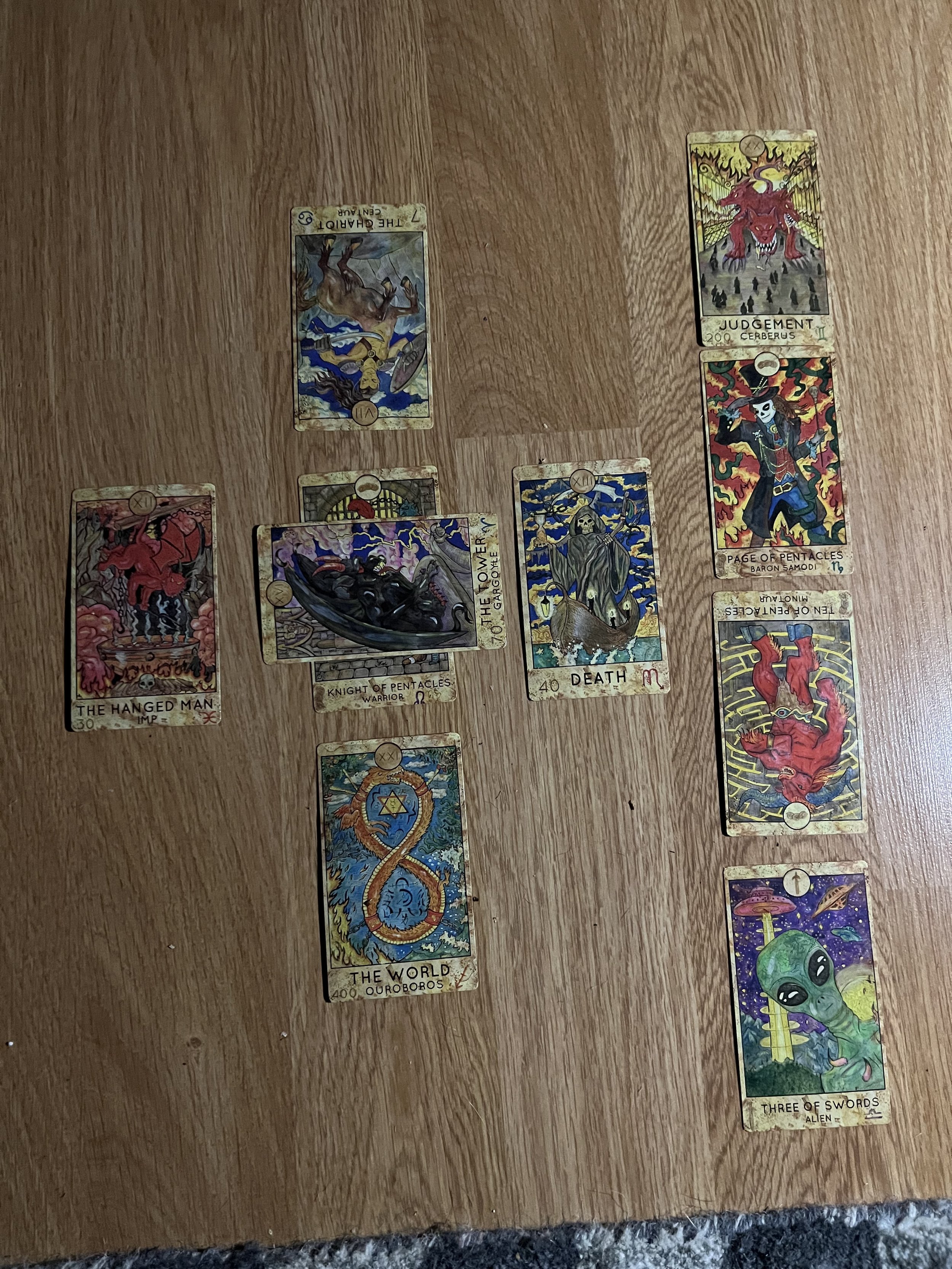  A recreation of the tarot reading spread that fateful night 