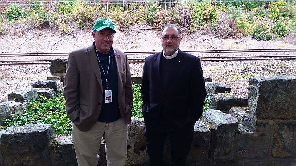  Bill (L) and Frank Watson (R) at the stone wall at Duffy's Cut 