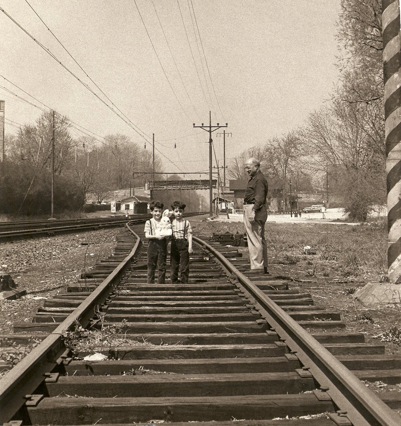  Bill and Frank as kids with their grandfather Joseph Tripcian along the tracks at Villanova Station, where their uncle was PRR Station Master 