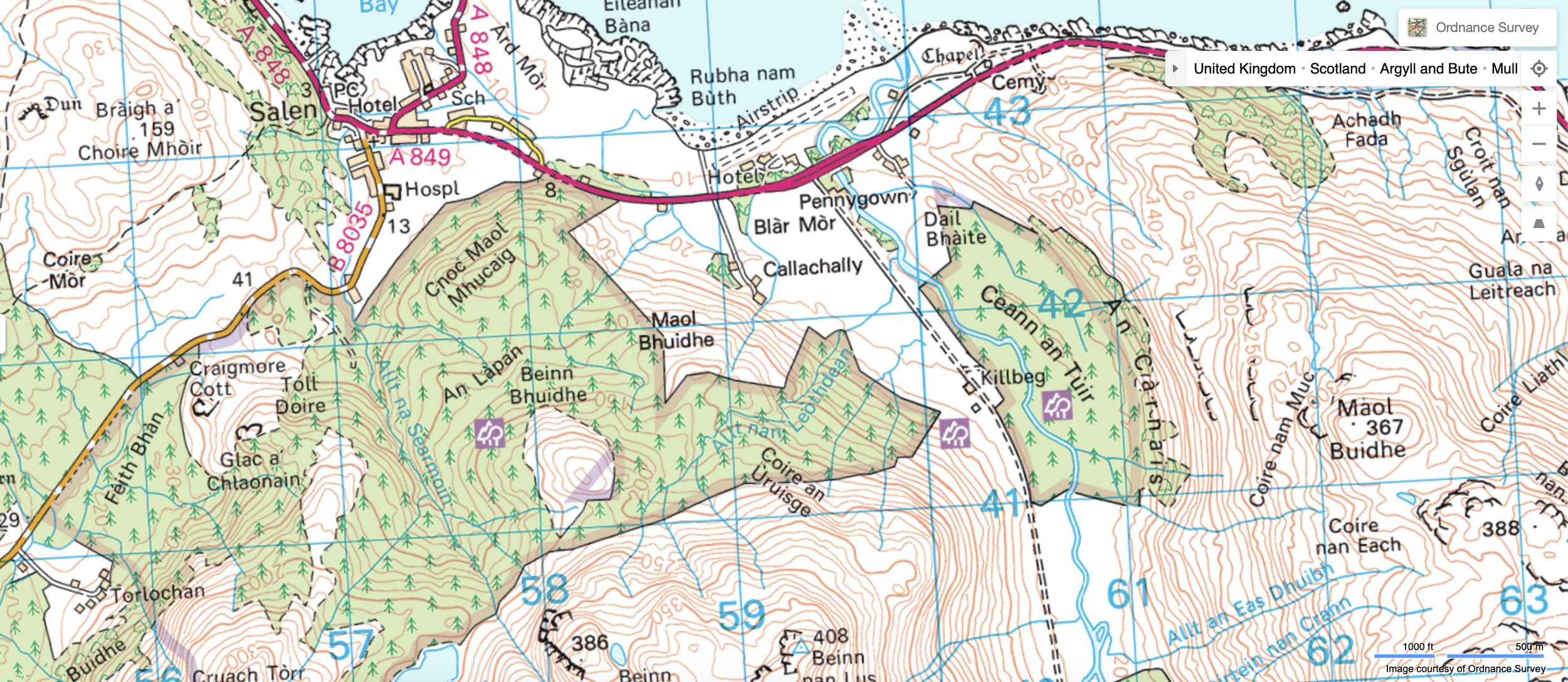  Topographical map of Argyle and Bute, Isle of Mull, Scotland 