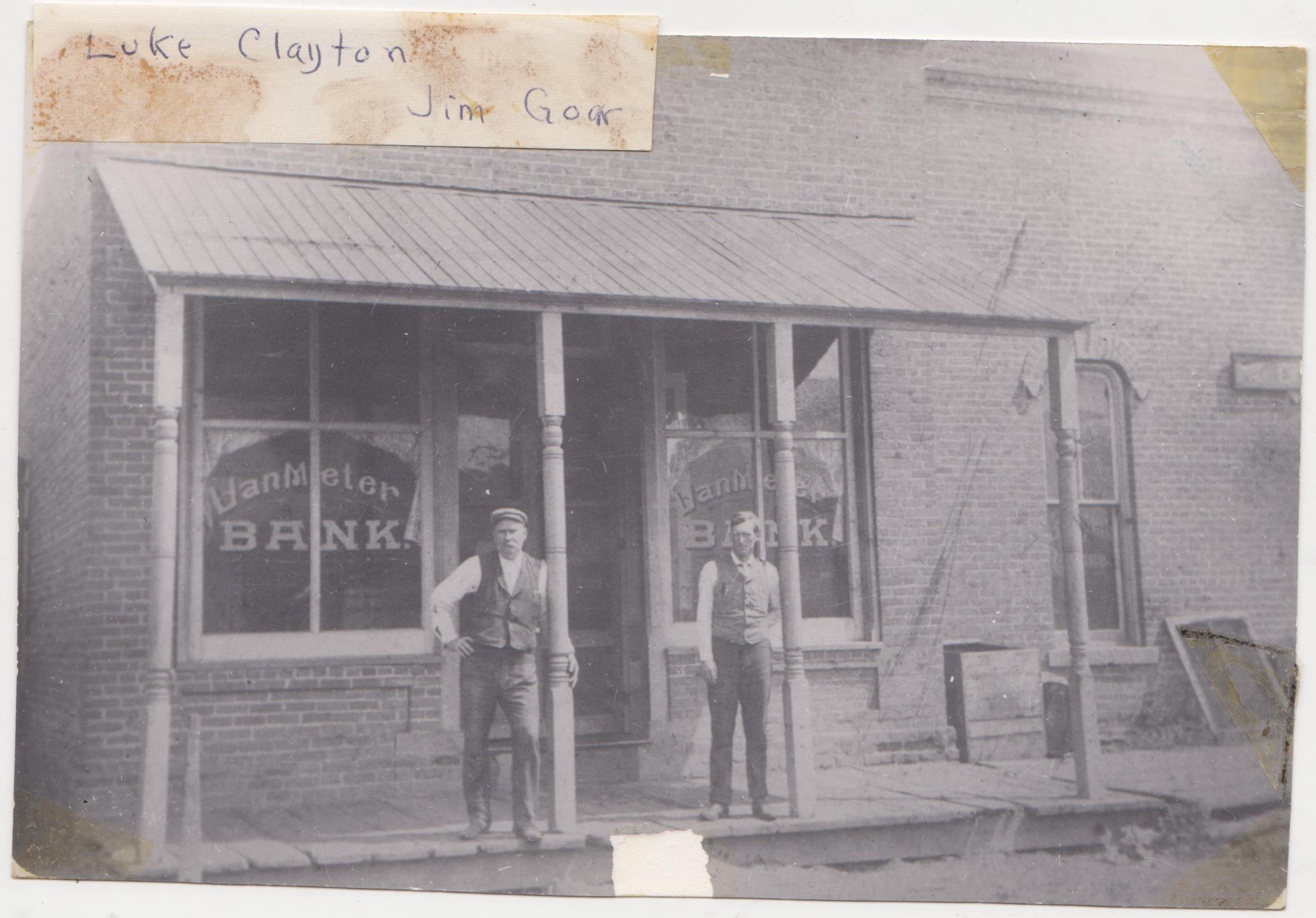  The bank where Clarence “Peter” Dunn, as Bank Manager, shot out the front window aiming at the Van Meter Visitor.  Photo from the  City of Van Meter’s website  