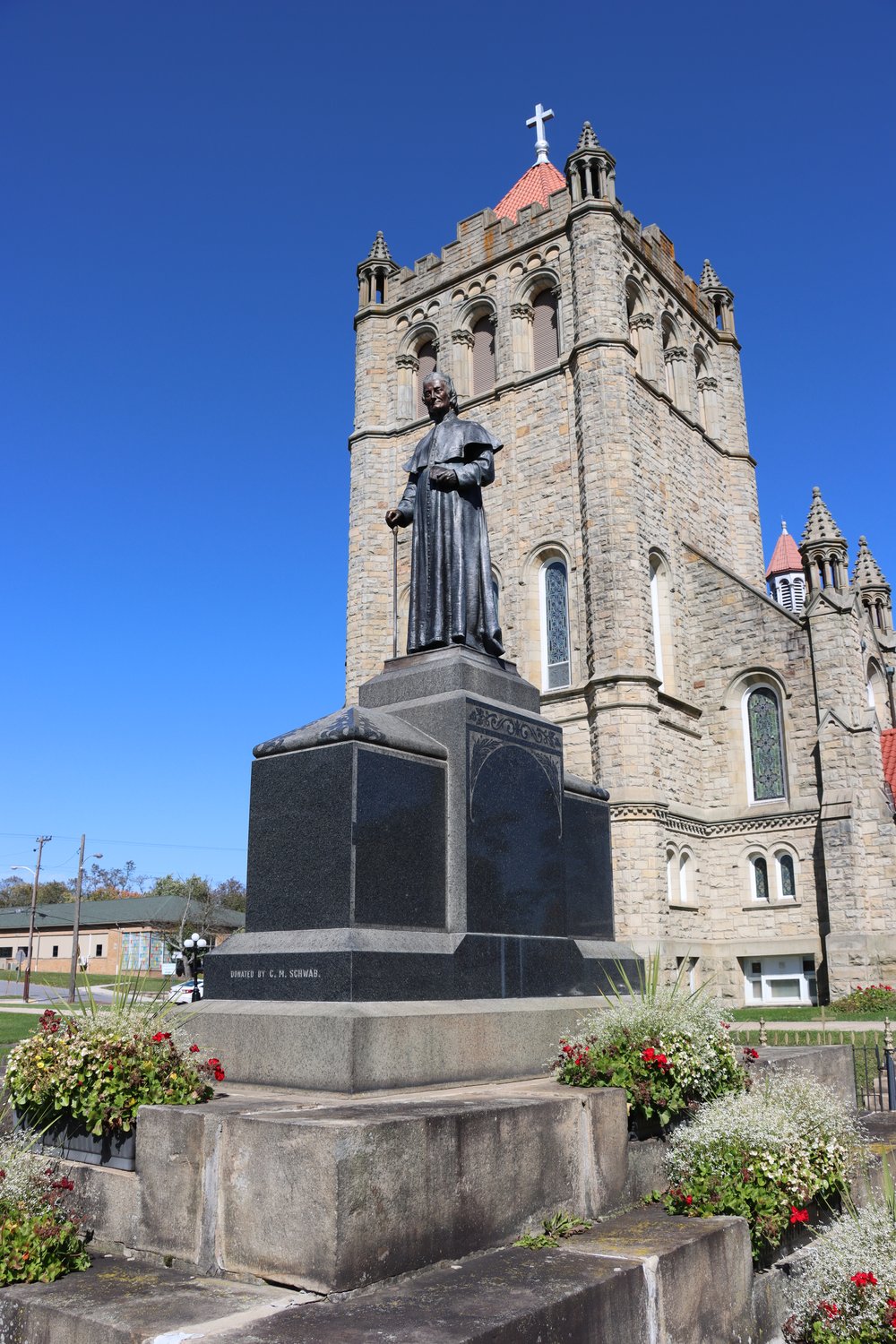  Statue of Rev. Demetrius Augustine Gallitzin in front of St. Michael’s Basilica, which he founded. 