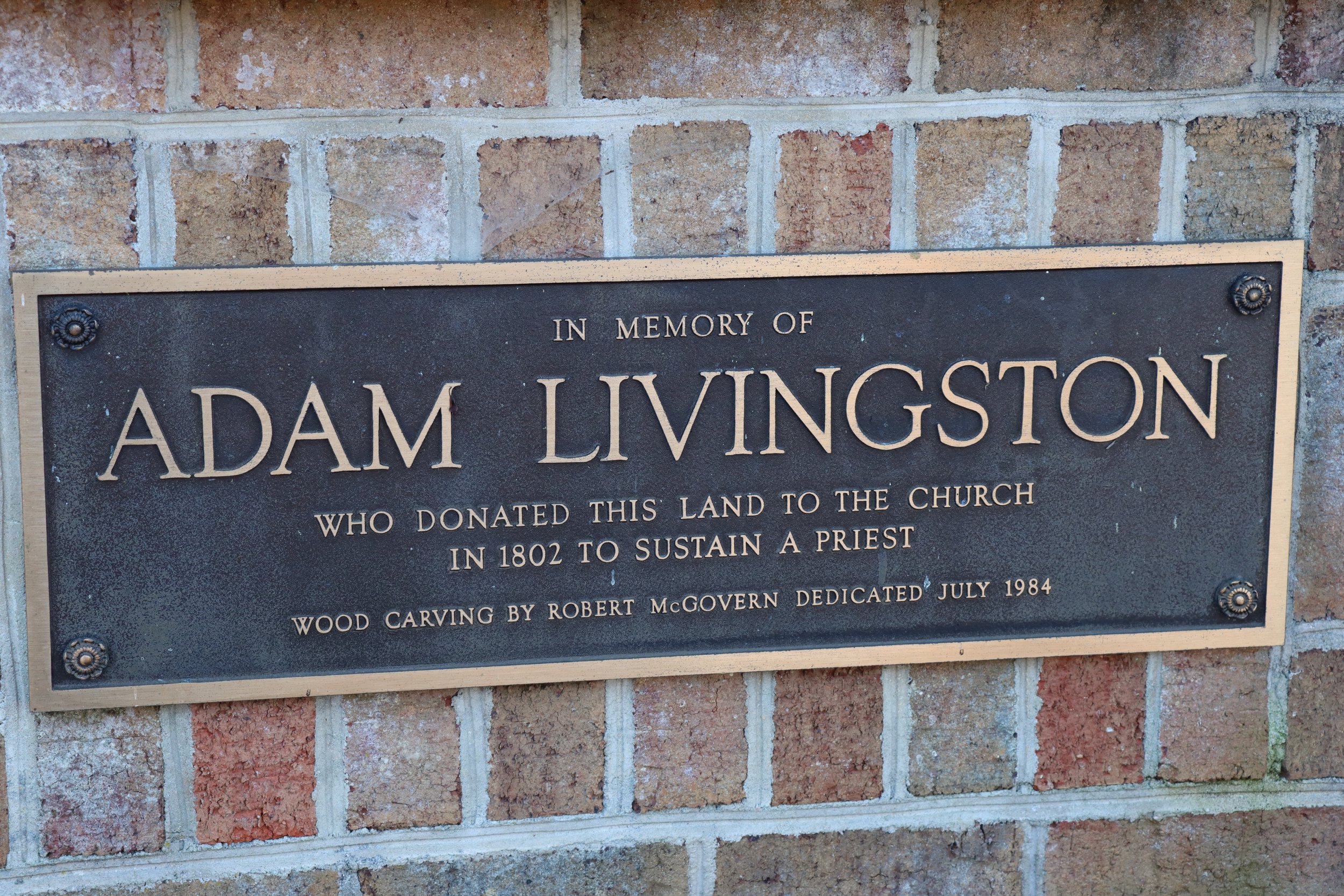  Adam Livingston plaque, Priest Field Pastoral Center. 