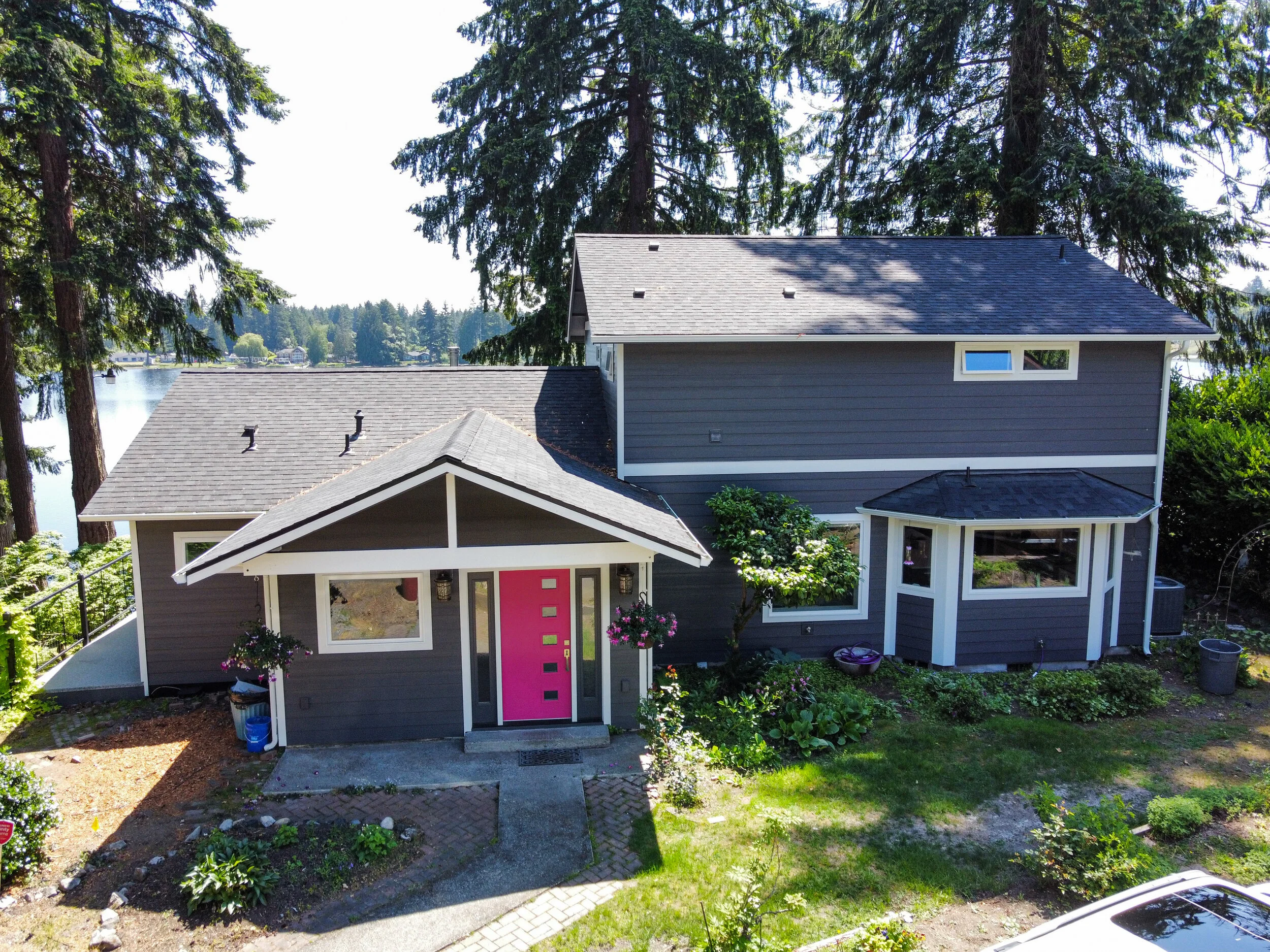 Kelly's modern custom home in Lacey featuring craftsman exterior with covered porch - FoxHead Construction Thurston County
