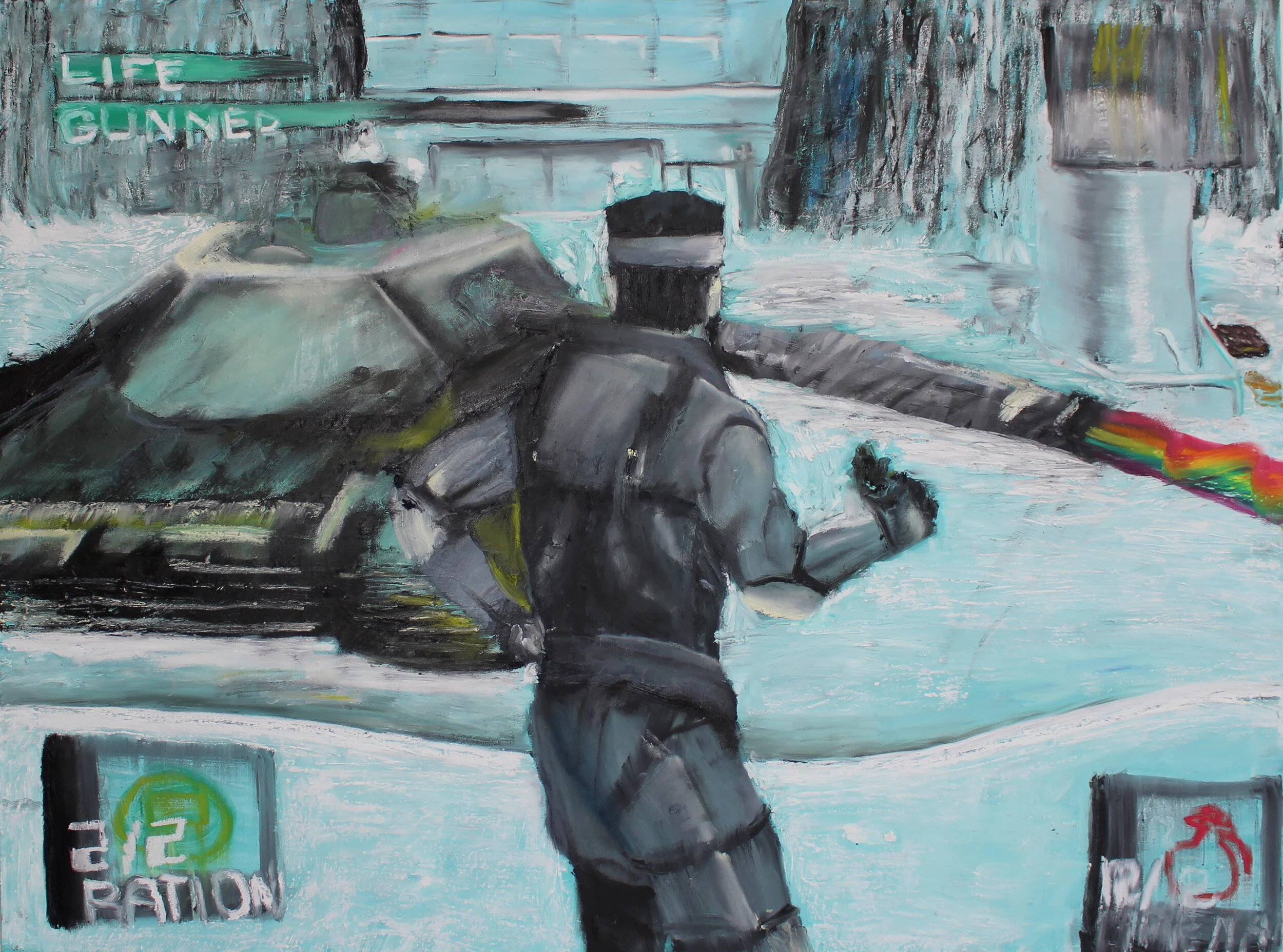 eggy (MGS), oil stick on canvas, 36" X 48", 2021