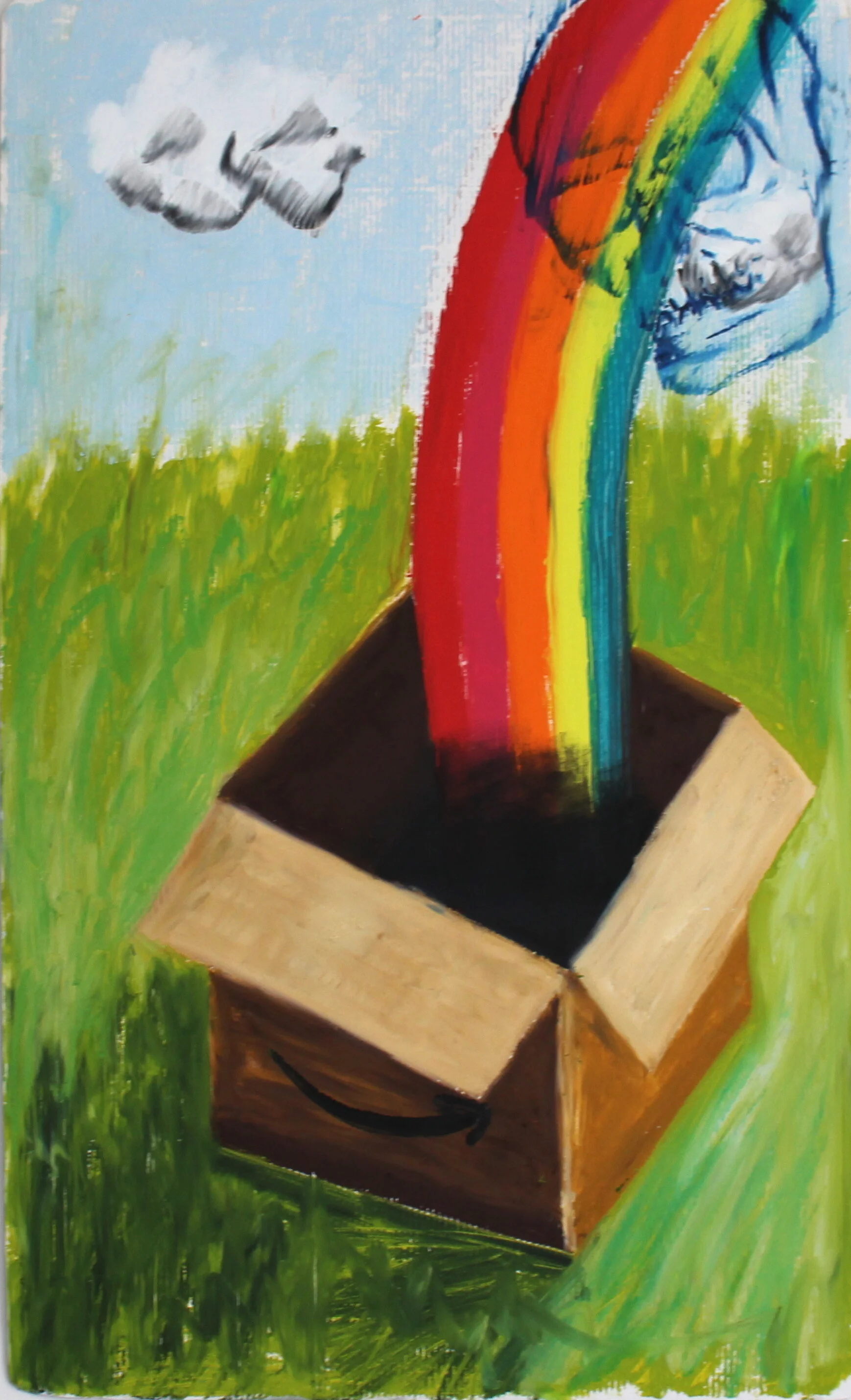 end of the rainbow, oil stick on cardboard, 20" x 36", 2021