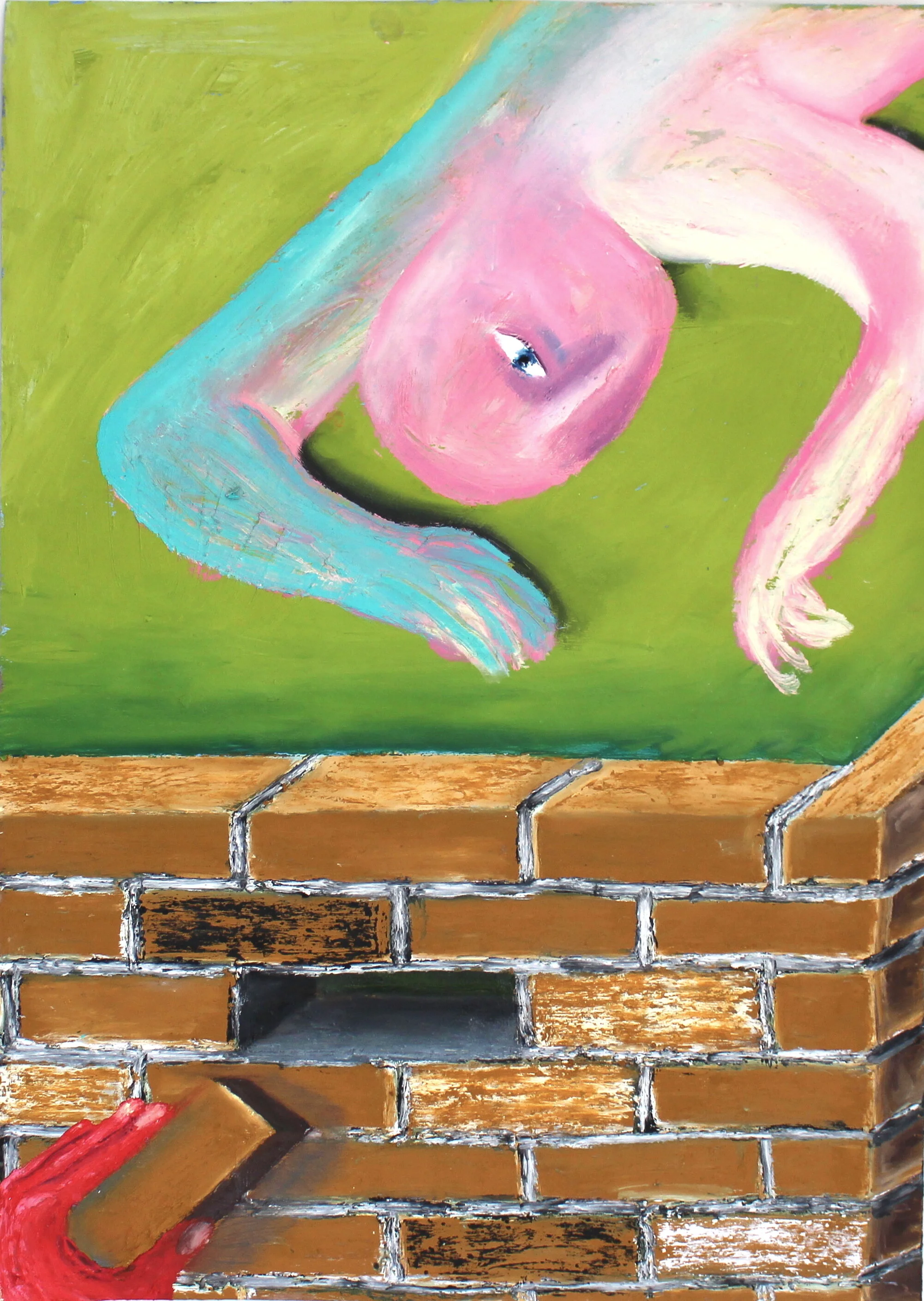 the last brick, oil stick on paper, 16 x 24", 2021