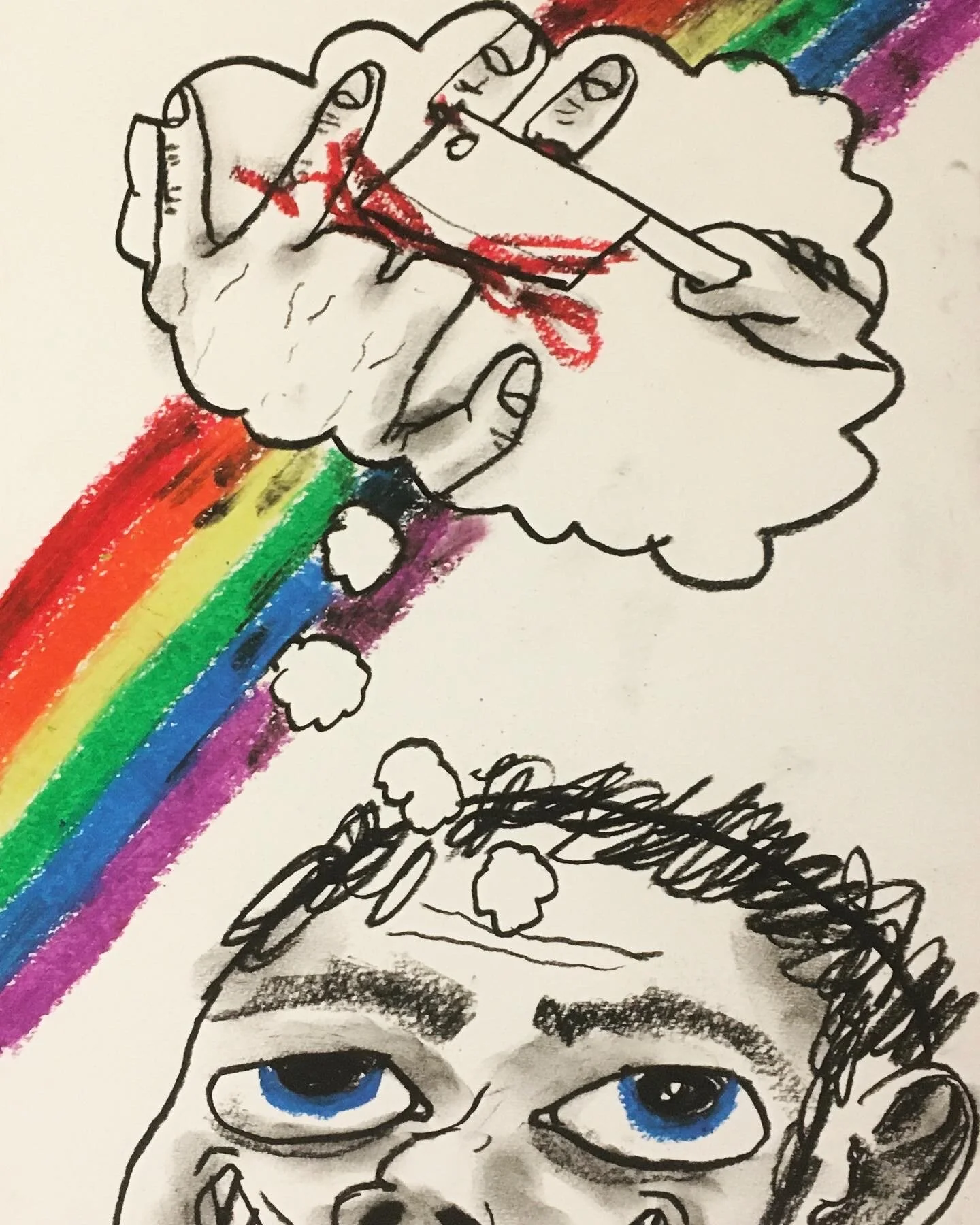 oil crayon and conte crayon on paper, 8" X 12"