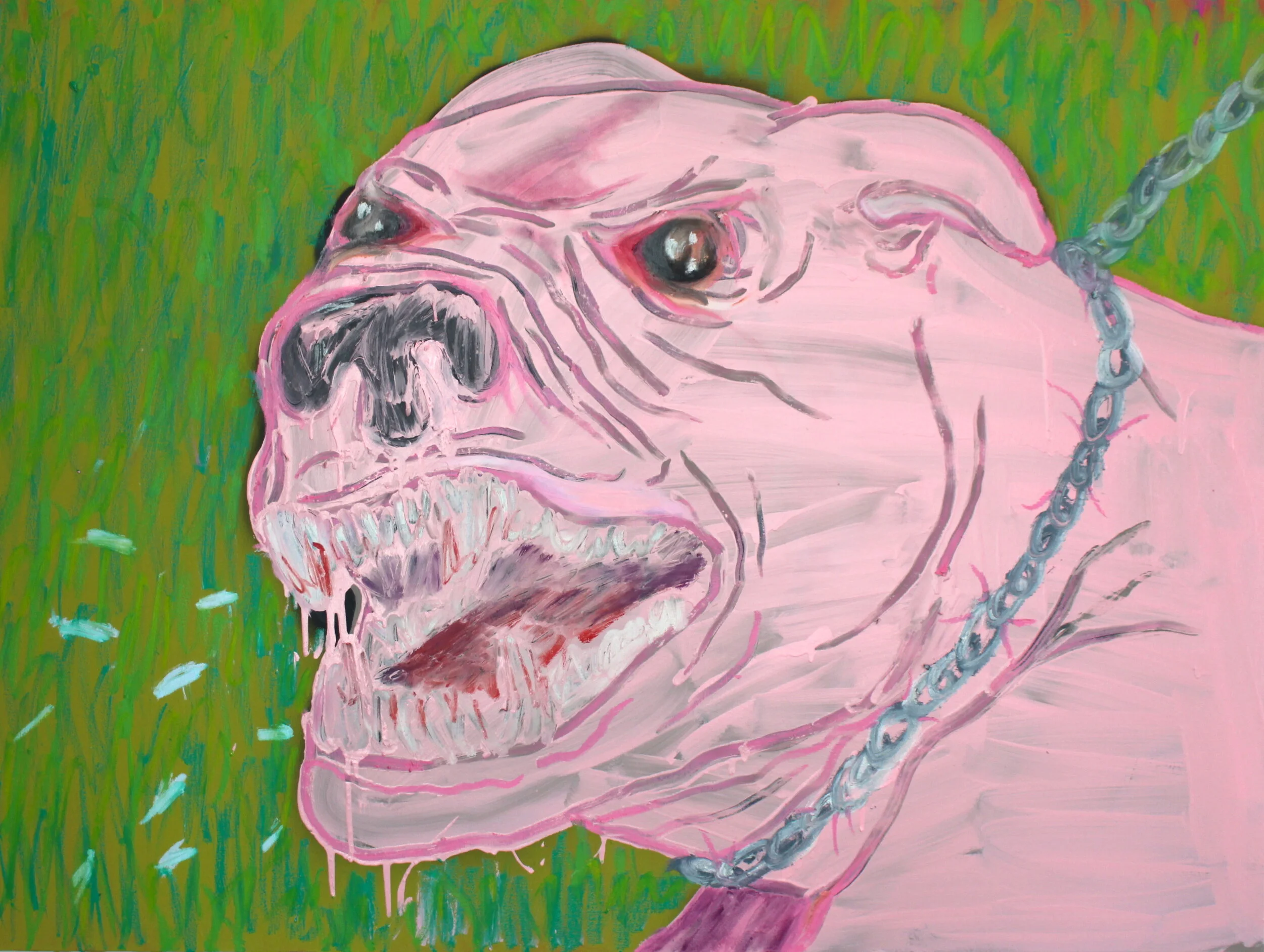 friendly dog, acrylic and oil stick on canvas, 36" x 48", 2021