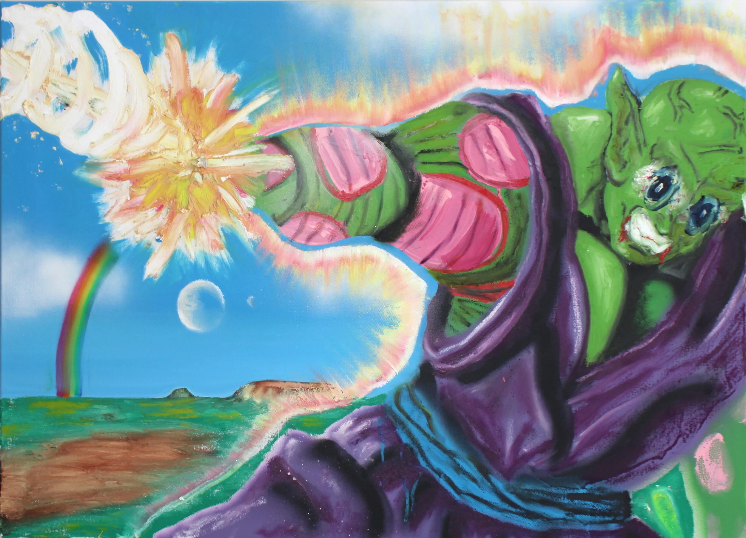 self portrait as piccolo (kill the haters). acrylic and oil stick on canvas, 24" X 36", 2021