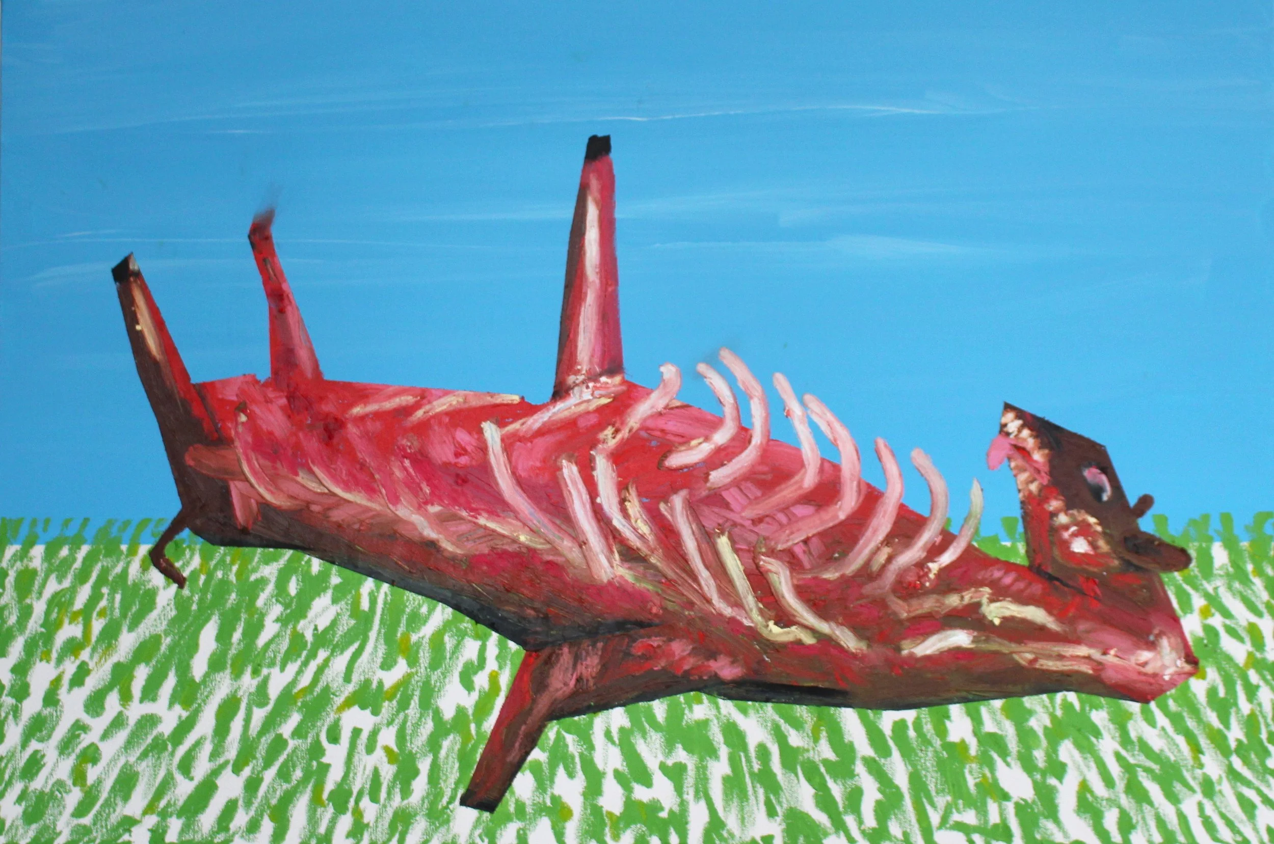 carcass, oil stick and acrylic on canvas, 24" X 36", 2021