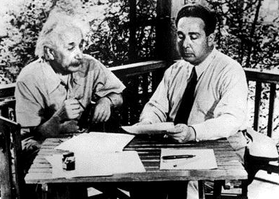 Einstein and Leo Szilard, 1946, composing a letter to President FDR asking that nuclear technology be channeled toward peaceful purposes.