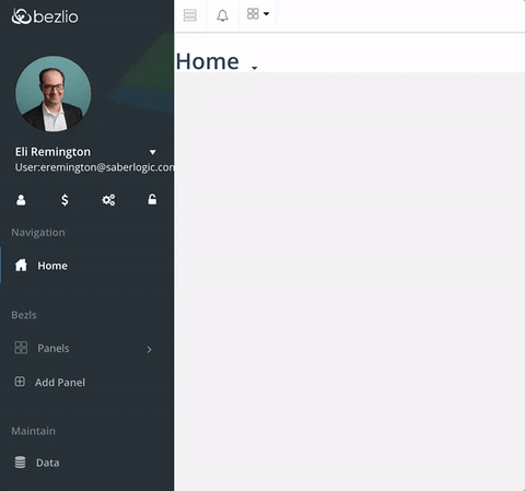 Screenshot of the Bezlio portal where you will click the 'Data' link in the left menu to start setting up your data connections.