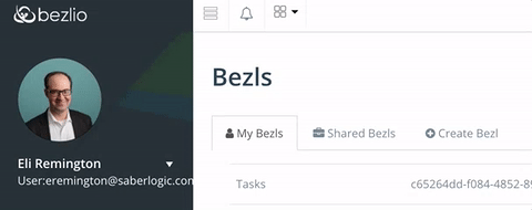 Screen capture of bezlio portal as a user clicks the create Bezel tab to start the process of creating a new Bezl.