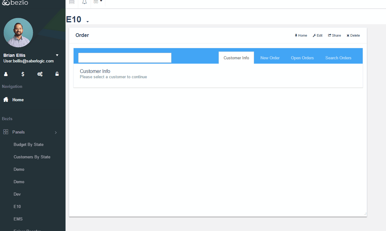 A GIF of a user entering a customer order using a Bezlio web application that connects to the same Epicor 10 ERP system as the other graphic, but only takes 34 seconds.