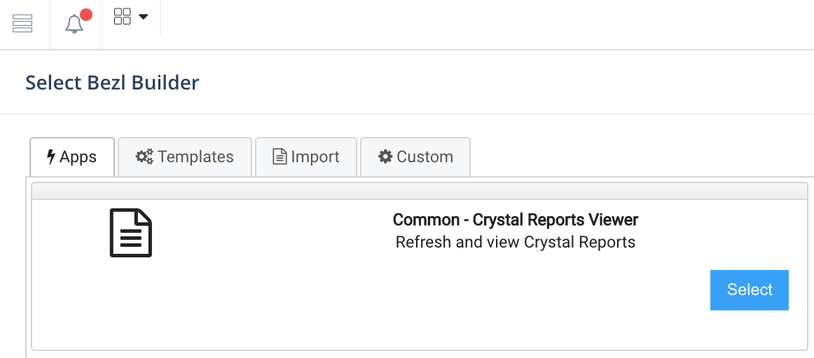 Screen capture of the Bezlio portal as a user selects the 'Simple Grid' option as template for a new Bezl.