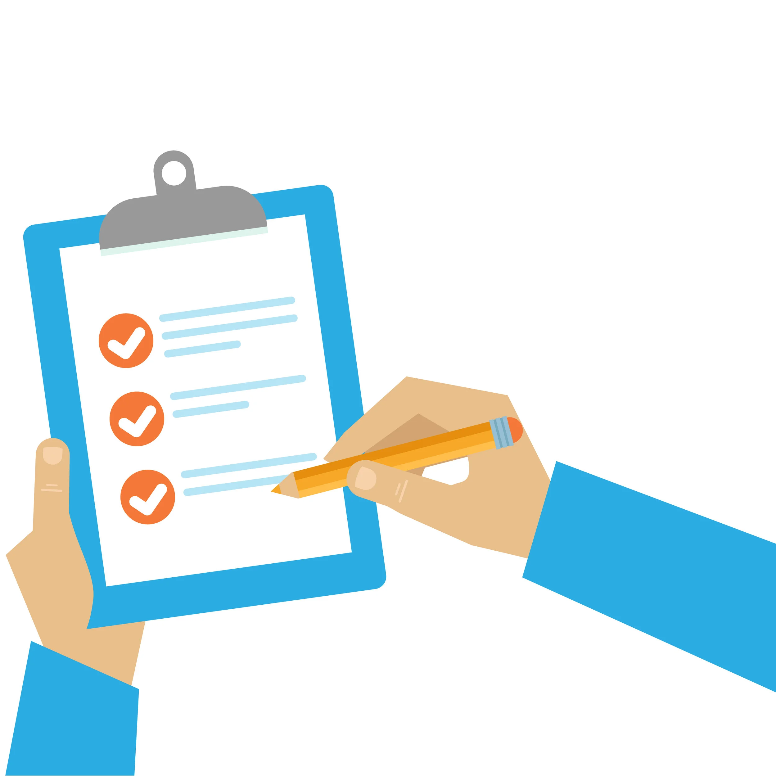 Illustration of a hand writing on a checklist on a clipboard, which represents the Bezlio getting started guide.