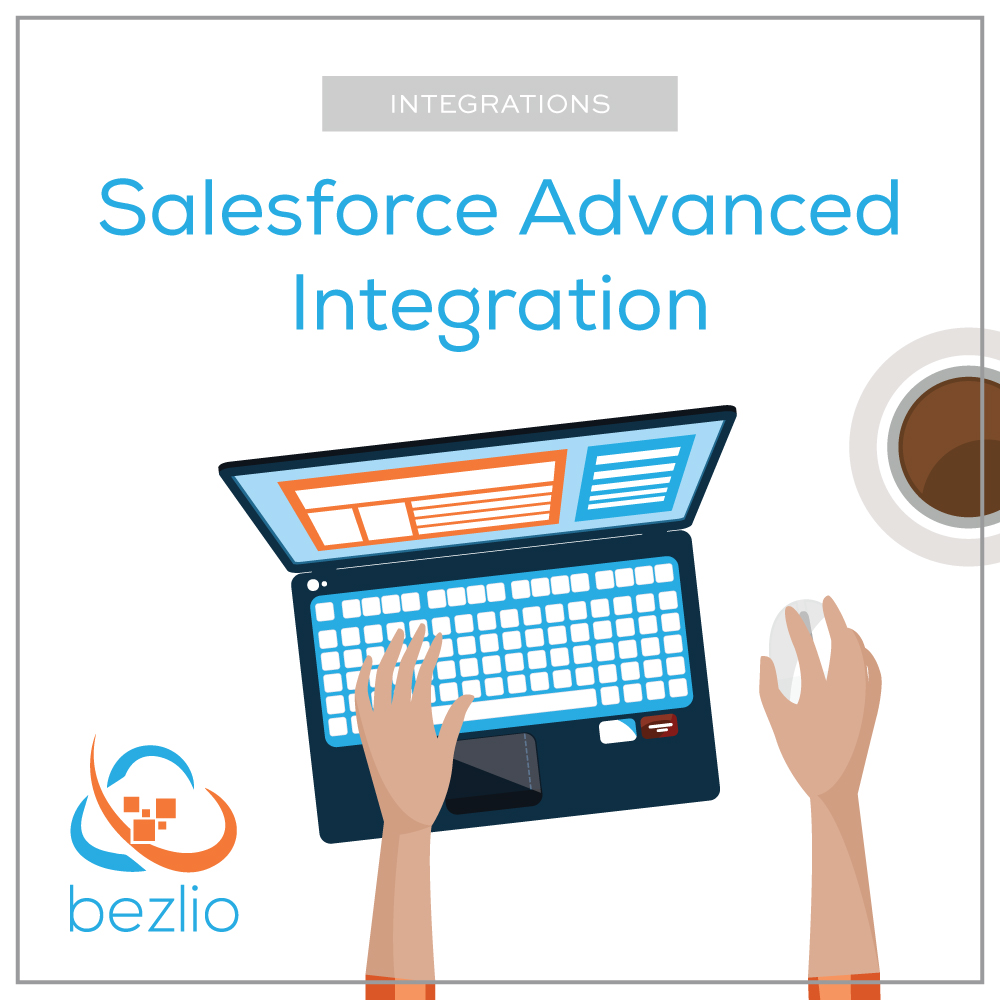 Illustration of someone using Bezlio to do a Salesforce integration with an ERP, application, or another datasource, with contextually aware data.