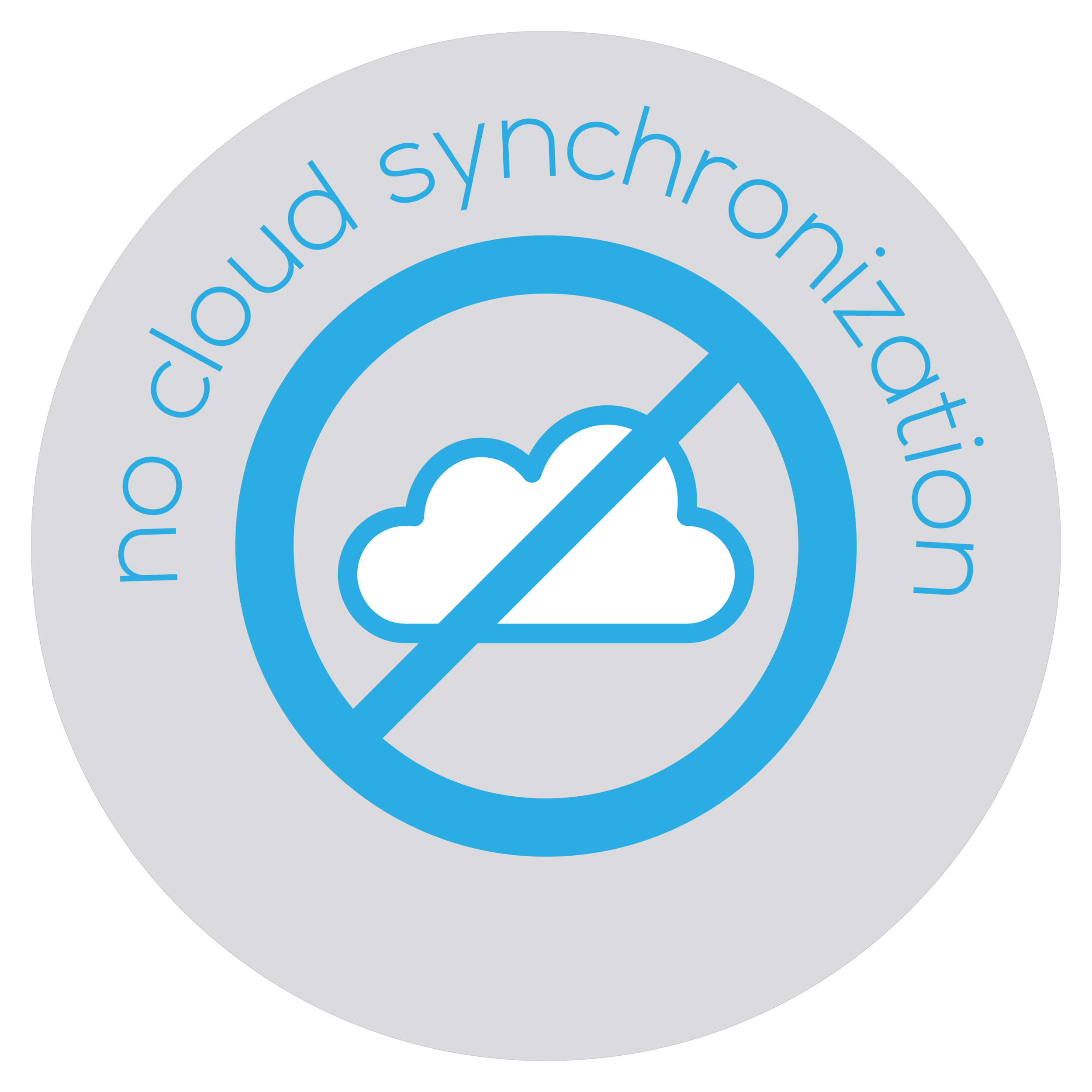 Bezlio feature icon that shows a cloud with a line through it, indicating that Bezlio does not require you to syncronize your data to the cloud to access it from any mobile device