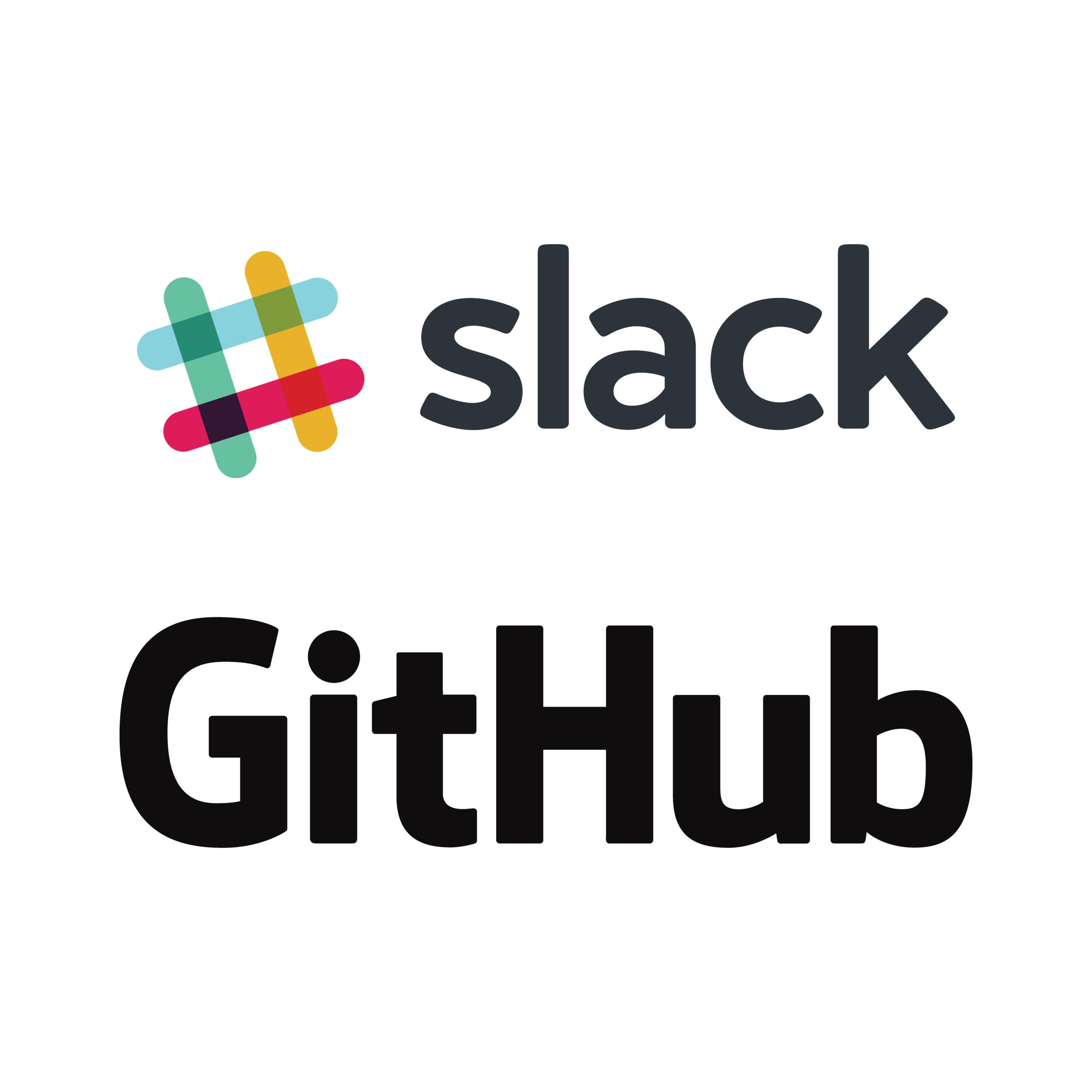 Logos for Slack and GitHub. These logos belong to their respective owners.