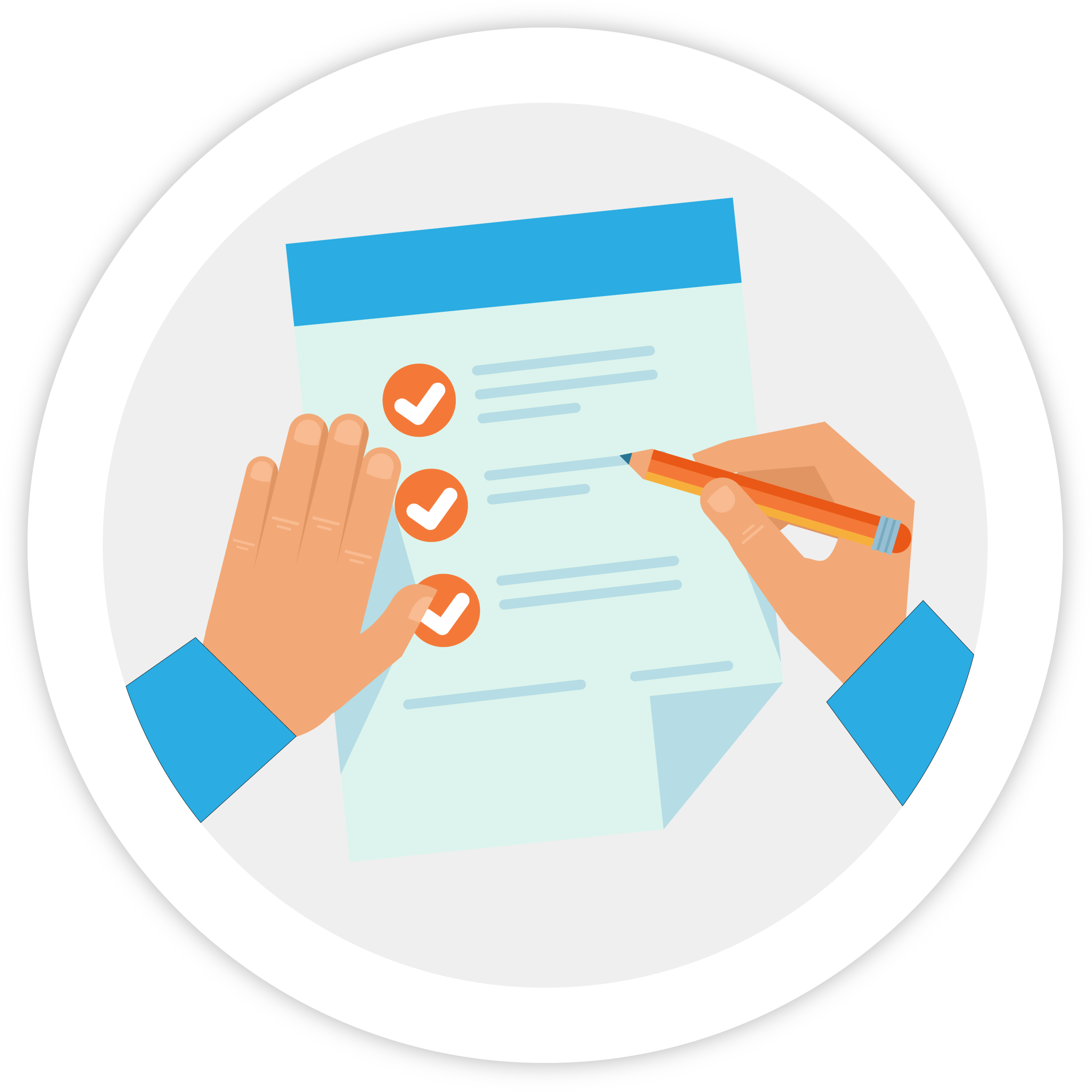 Illustration of a hand writing on paper, representing the ability of a Bezlio partner to register a lead.