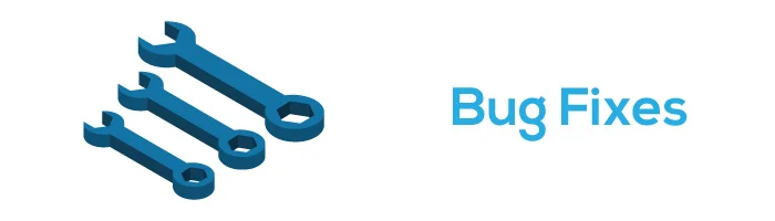 Illustration of three wrenches which symbolize the Bug Fixes section of the newsletter.