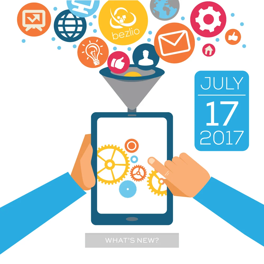 Illustration of hands using a tablet. This is the cover image for the Bezlio "What's New?" post for July 17, 2017.
