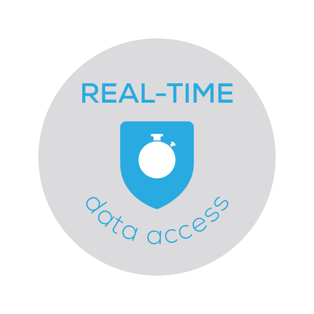 Badge of a stop watch that represents Bezlio's ability to read and transfer data in real-time.