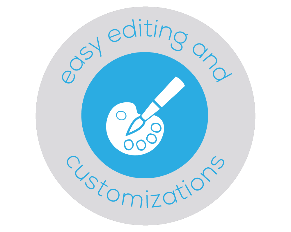 Illustrated badge of designer tools that illustrate Bezlio's ability to be easily customized with no-code and low-code tools.