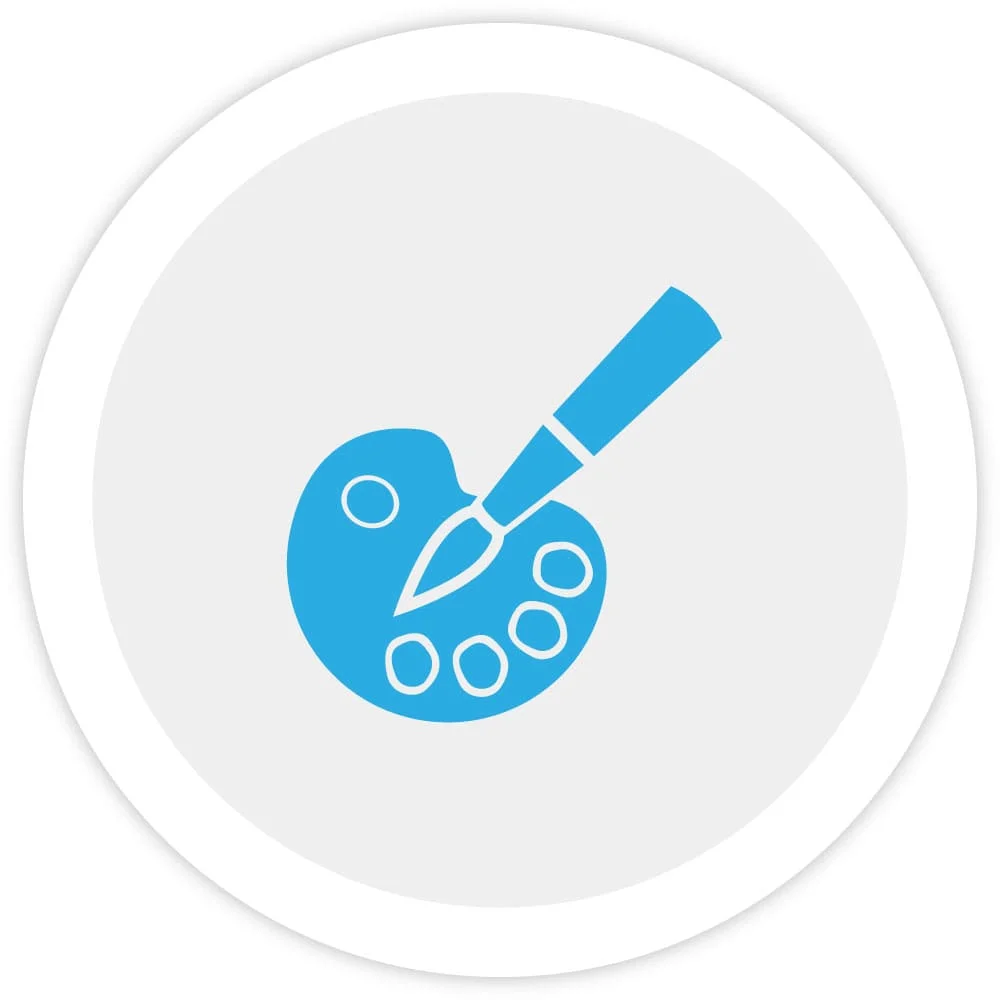 Illustration of a paintbrush and palette, which illustrates Bezlio’s drag and drop design features for a no-code/low-code mobile development platform.
